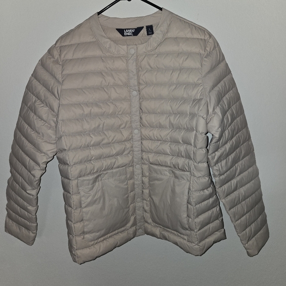Lands End Womrns Wonderweight Collarless Packable Down Jacket Size Large - Picture 1 of 6